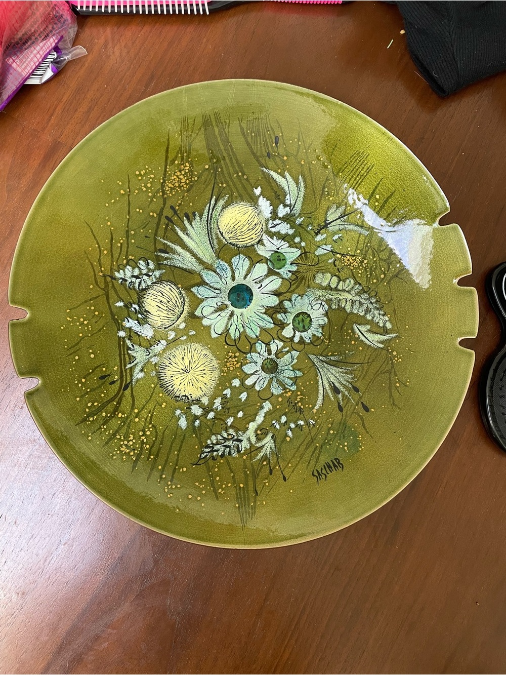 MCM Sascha Olive Green Floral Ceramic Wall Plate